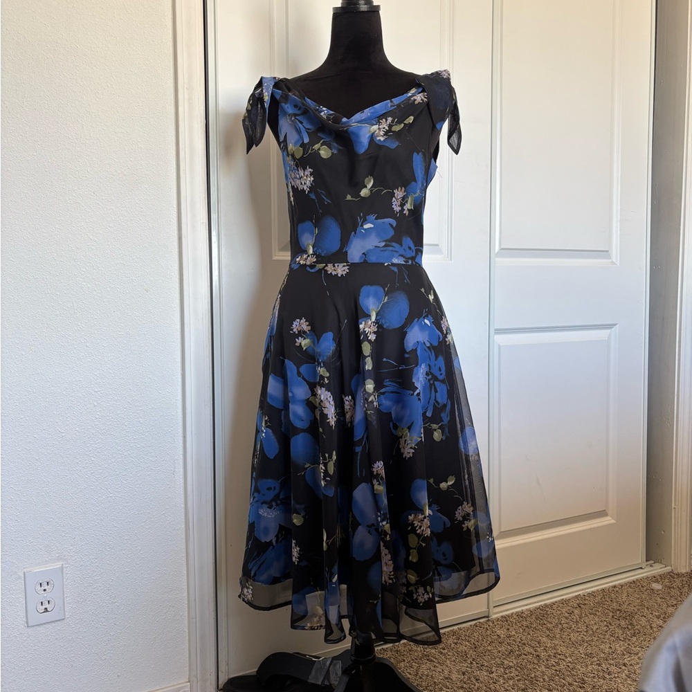 Connected Apparel Blue Floral Fit-and-Flare Dress - Picture 8 of 14